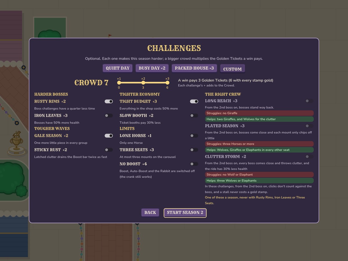 The Challenges screen: three challenges picked for Crowd 7, which pays three times the Golden Tickets.