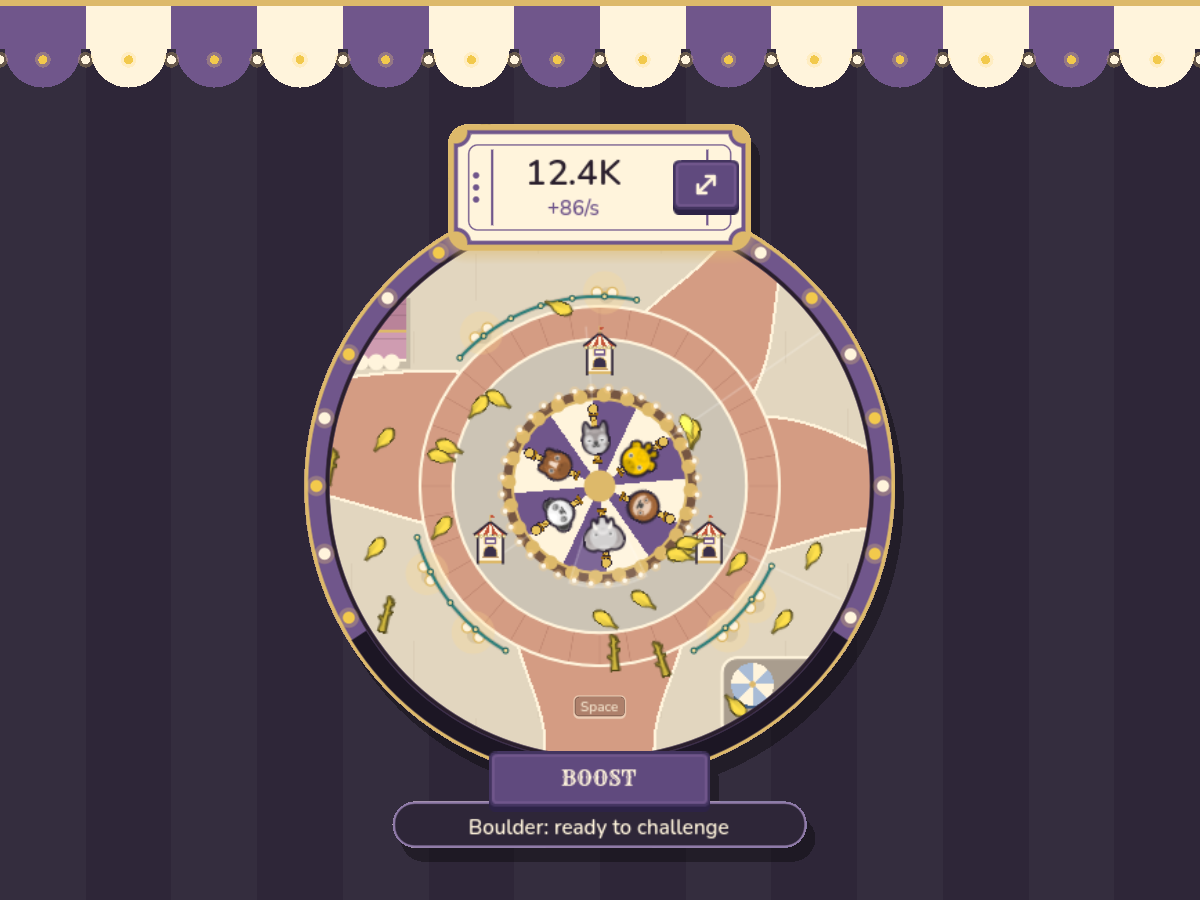 Desktop mode: the carousel in a small round window on a computer desktop.