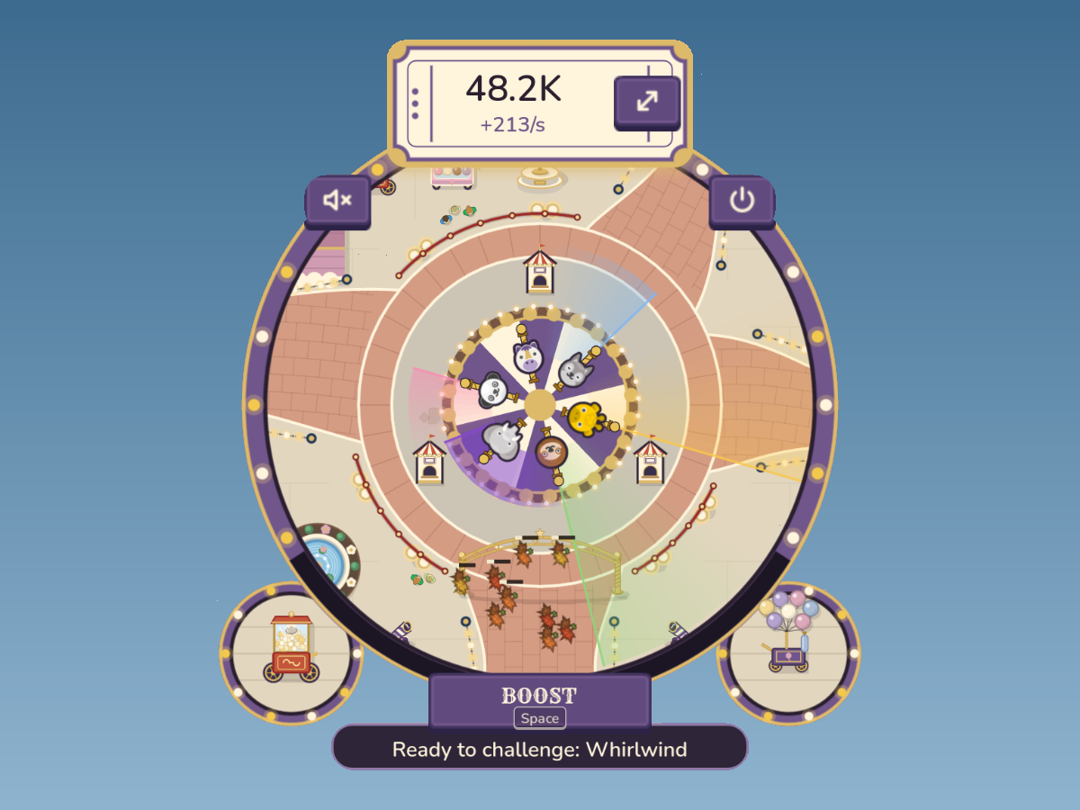 Desktop mode: the carousel in a small round window on a computer desktop.